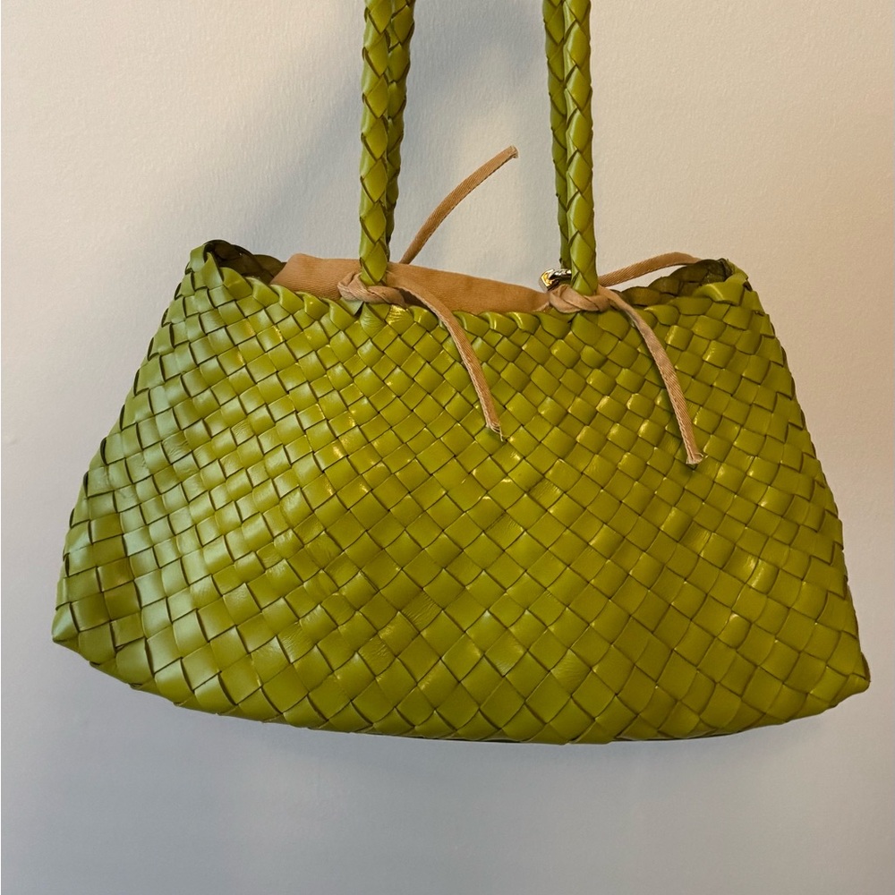 Green Cow Leather Woven Tote Bag